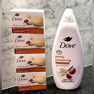 Dove Purely Pampering Shea Butter Bar Soap &  Large 25.36 fl.oz Body Wash Bundle